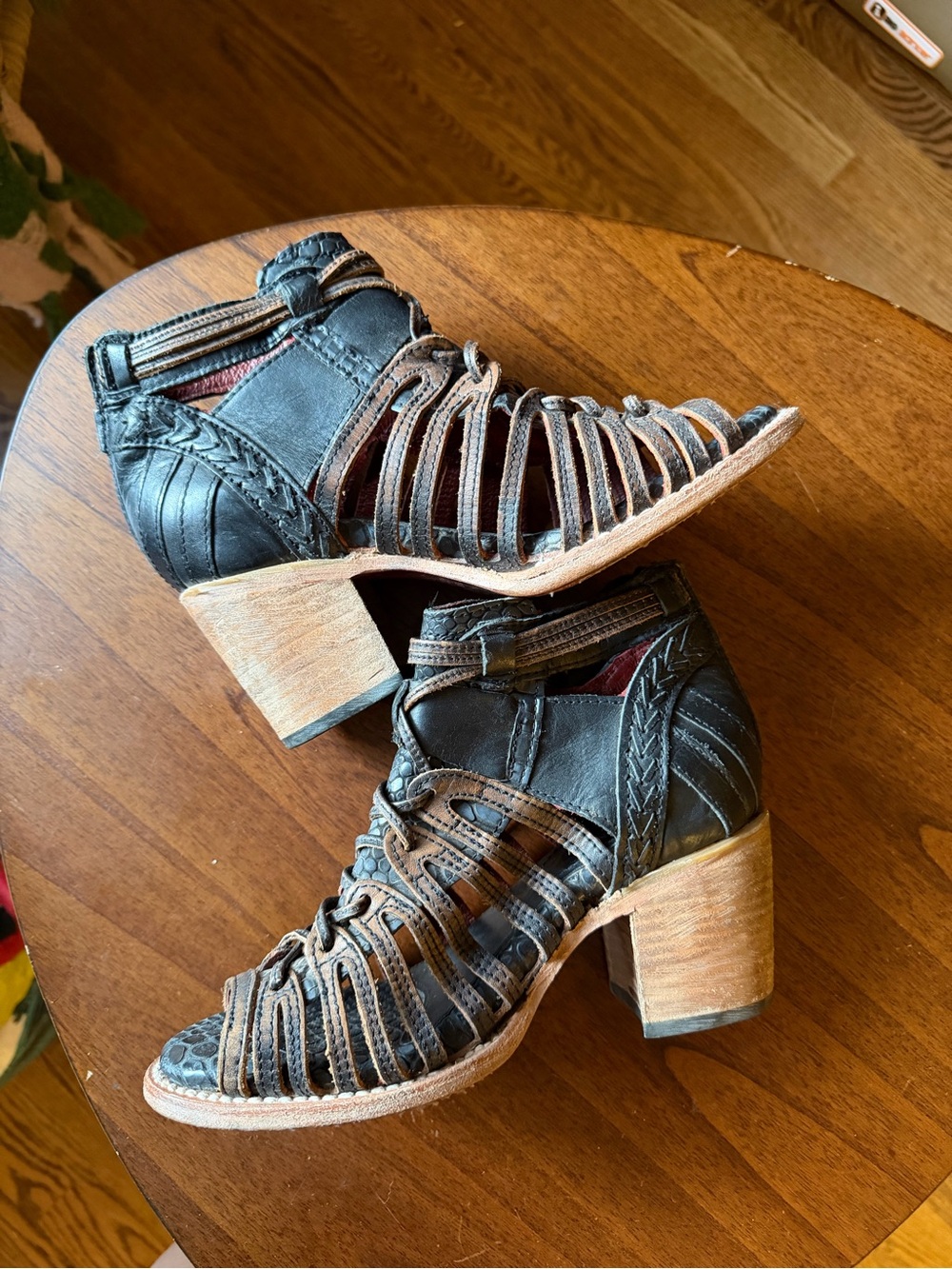 Freebird by Steven Black and Brown Strappy Heeled Booties WAZEE